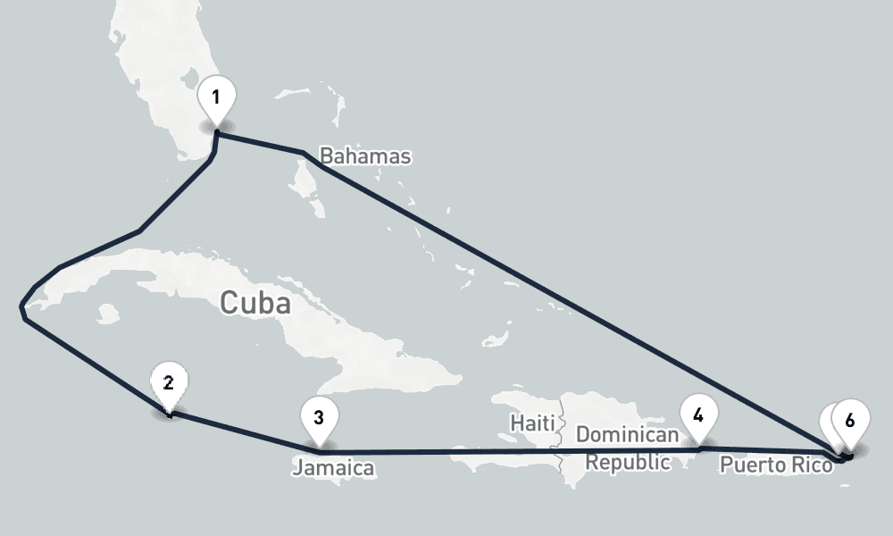 10 days, round-trip Caribbean Melodies Miami to Miami 11日間