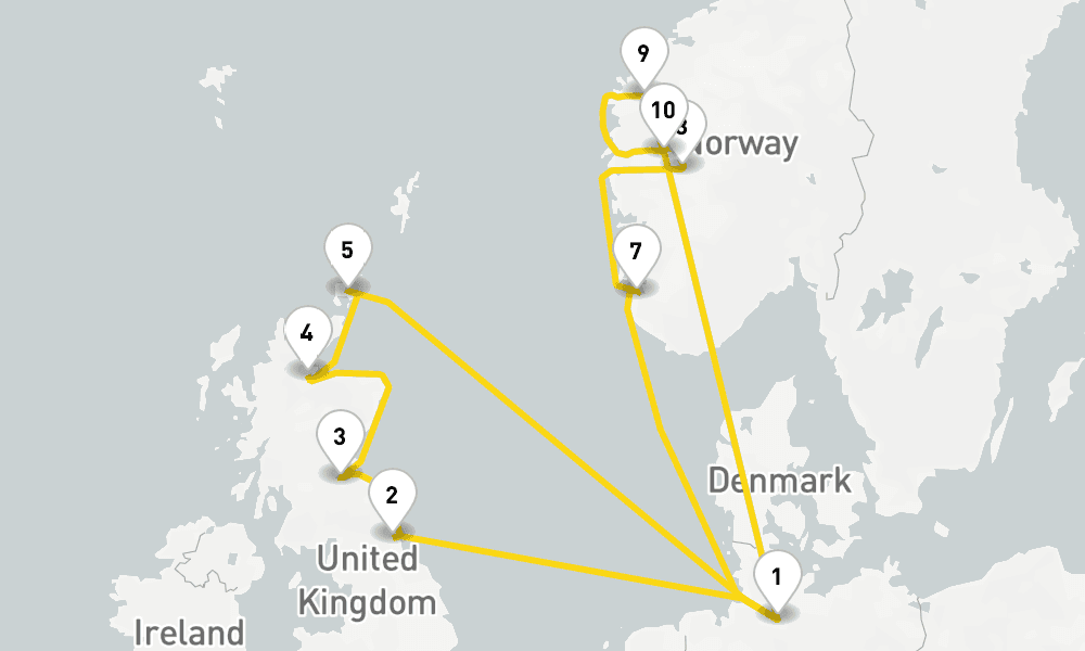 14 days, round-trip Northern Europe Fjords from Hamburg 15日間