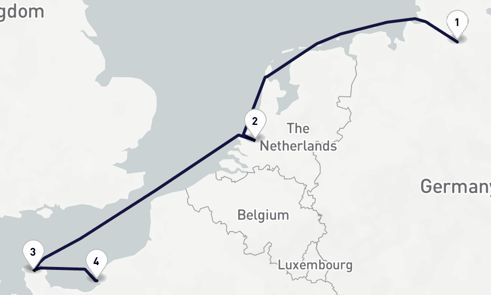 4 days, one-way from Hamburg to Le Havre-Paris 5日間