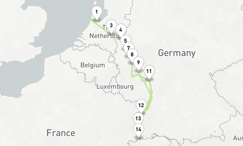 7 days, one-way from Amsterdam to Basel 8日間