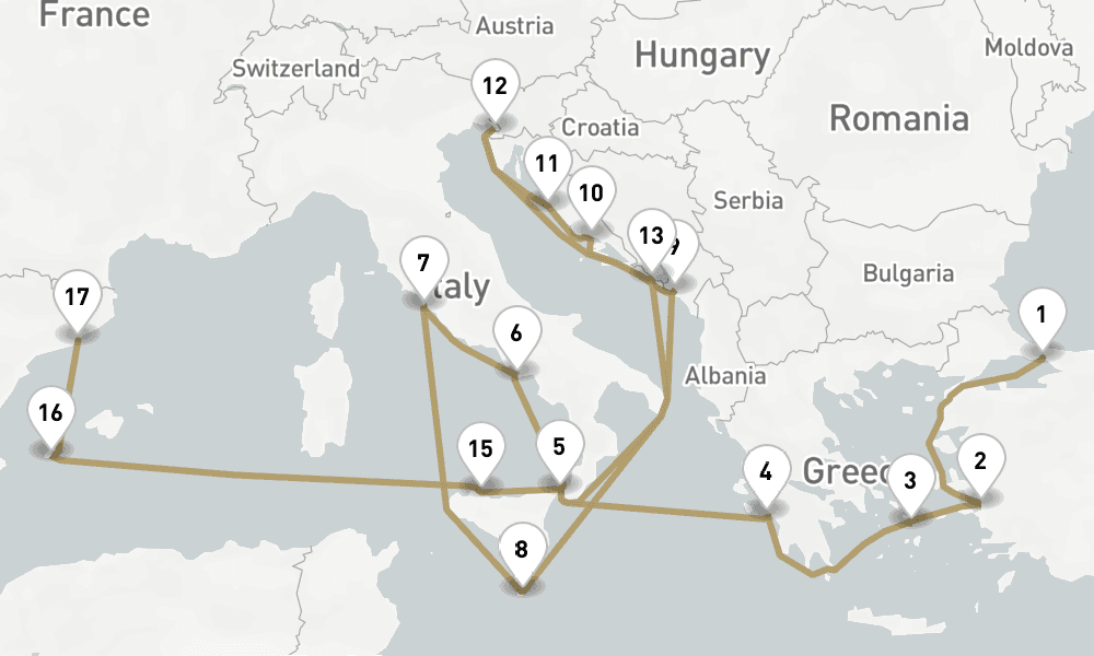 21 days, one-way from Istanbul to Barcelona 22日間