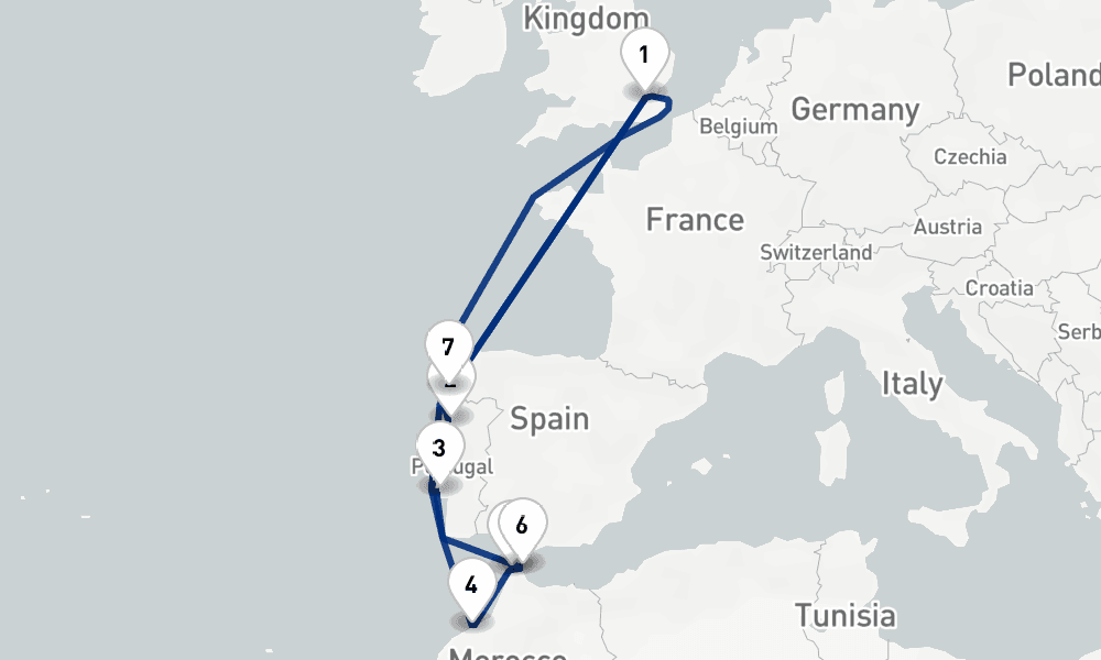13 nights / 14 days, Tilbury (London, England) Round trip