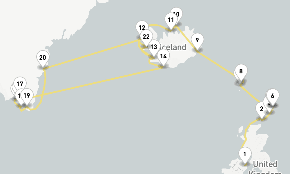 28 days, one-way from Belfast to Reykjavik 29日間