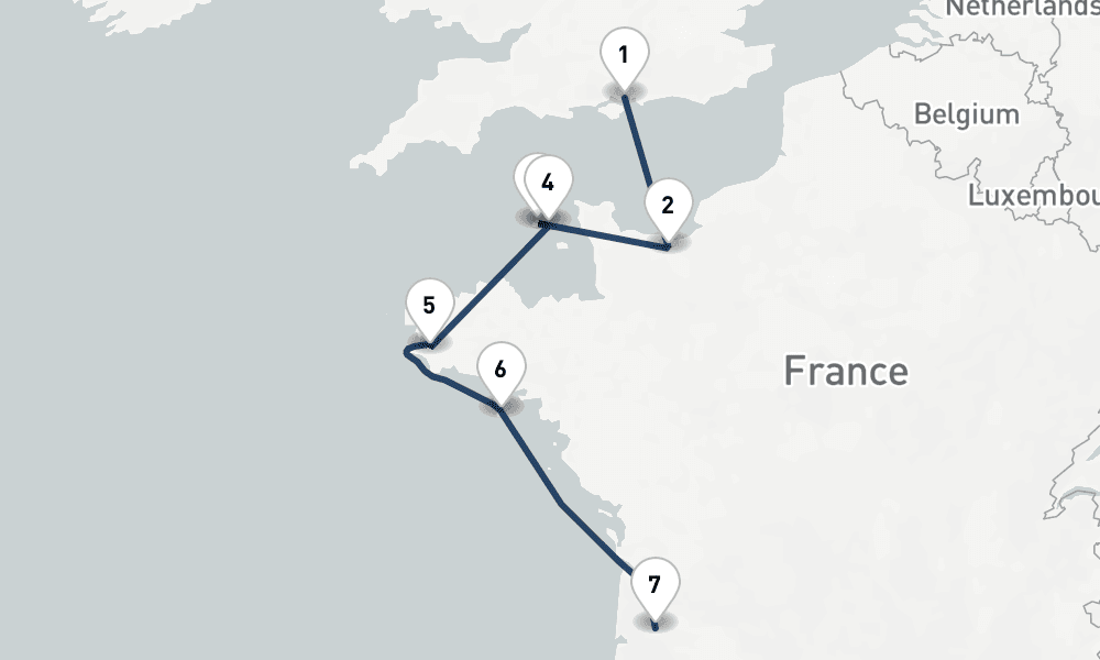 7 days, one-way from Portsmouth UK to Bordeaux 8日間