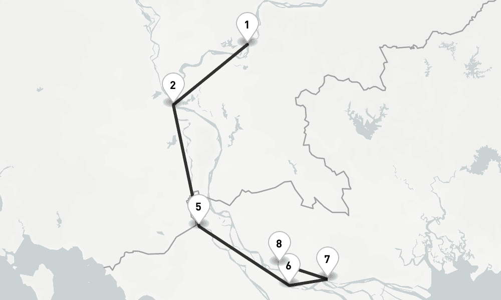 12 days, one-way from Kampong Cham to My Tho 13日間