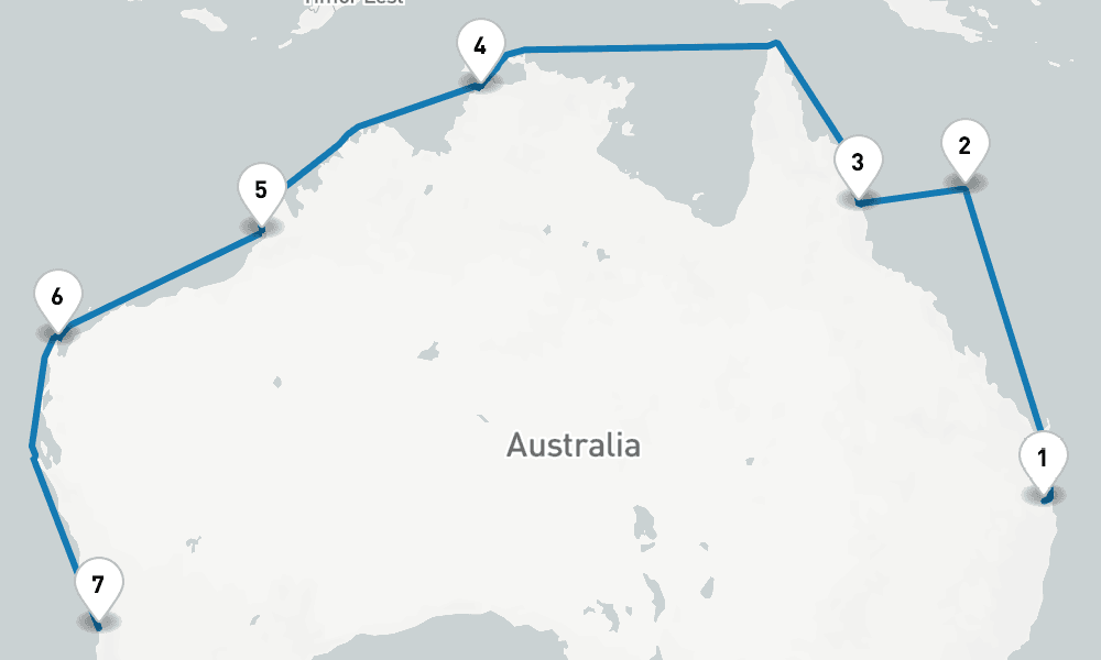 15 days, one-way from Brisbane to Fremantle 16日間