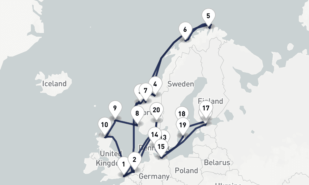 28 days, round-trip Arctic Solstice Capitals 29日間