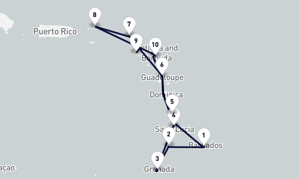 14 days, round-trip Southern Caribbean 15日間
