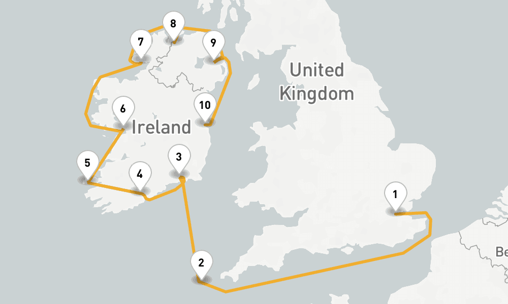 10 days, one-way from London-Tilbury to Dublin 11日間
