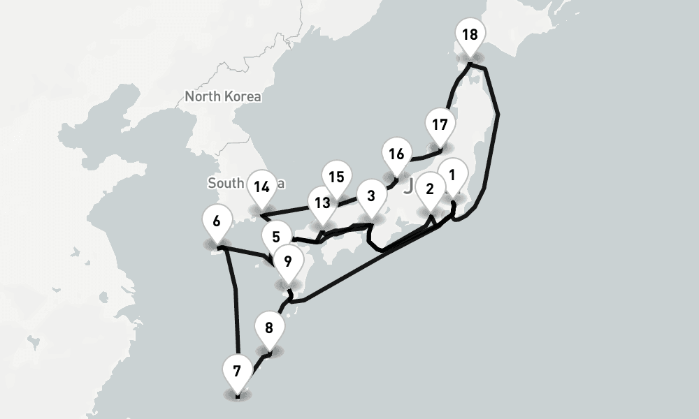 24 days, round-trip Tokyo To Tokyo 25日間