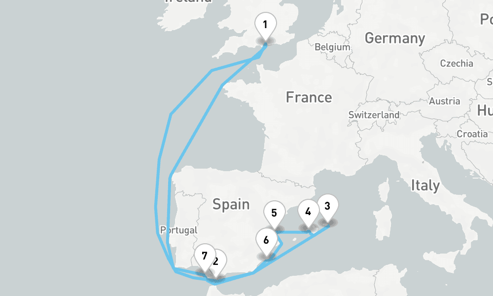 15 days, round-trip The Balearics and Western Mediterranean 16日間