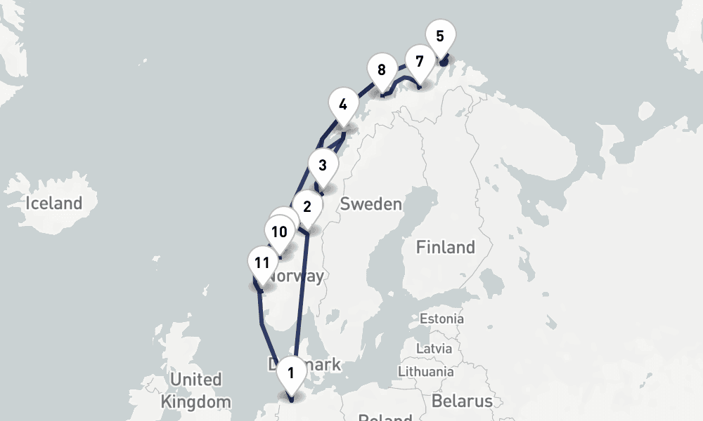 14 days, round-trip Zur Mitternachtssonne am Nordkap 15日間