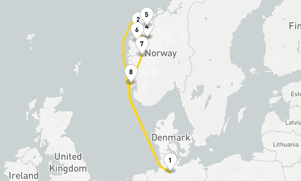 9 days, round-trip Northern Europe Fjords from Hamburg 10日間