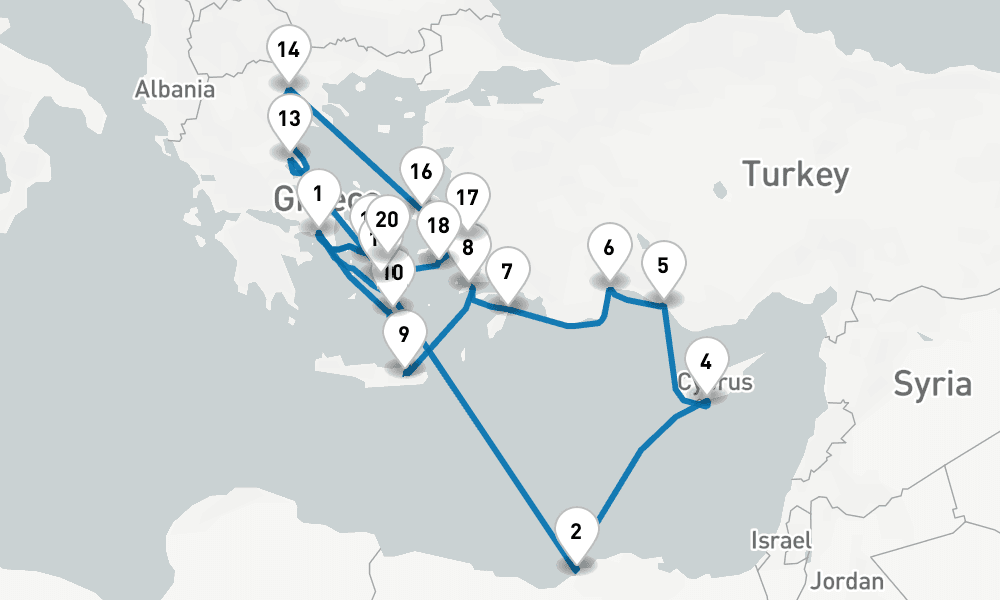 21 days, round-trip Cruise Greece Intensive Cruise Rhodes, Thessaloniki Mykonos 22日間