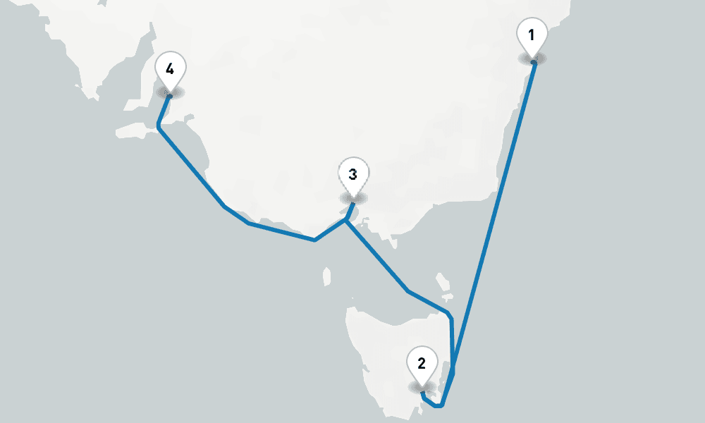 6 days, one-way from Sydney to Adelaide 7日間