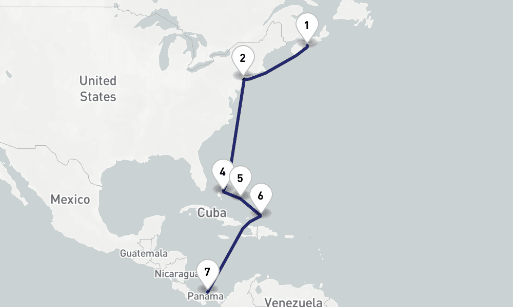 15 days, one-way from Halifax to Colon 16日間