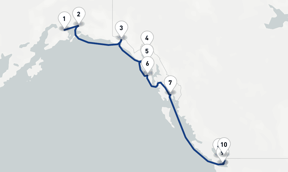 11 days, one-way from Whittier to Vancouver 12日間