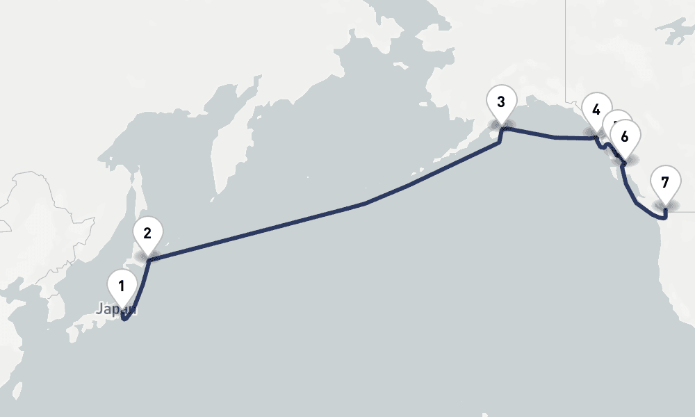 14 days, one-way from Tokyo to Vancouver 15日間