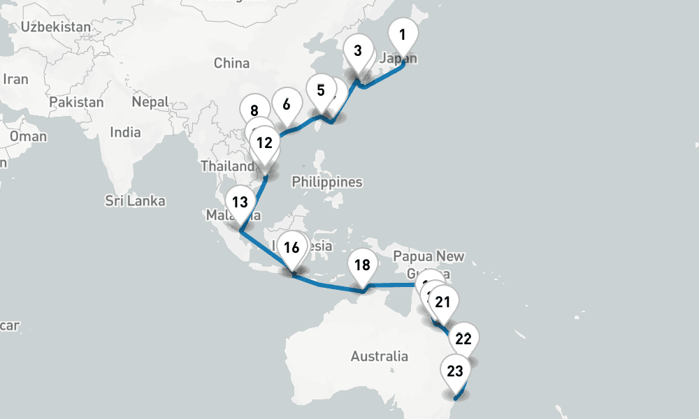 37 days, one-way from Tokyo to Sydney 38日間