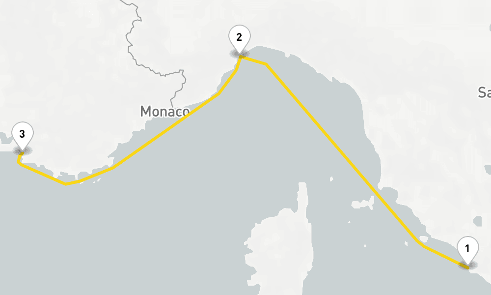 2 days, one-way from Civitavecchia-Rome to Marseille 3日間