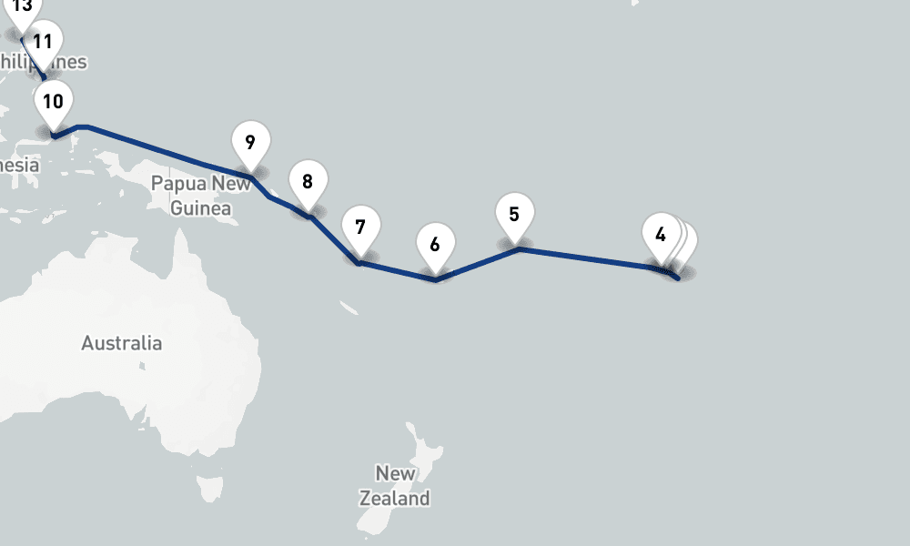 29 days, one-way from Papeete to Manila 30日間