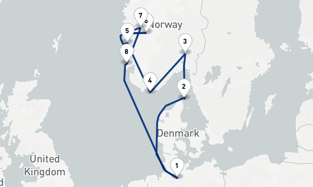 11 days, round-trip Norwegian Fjords 12日間