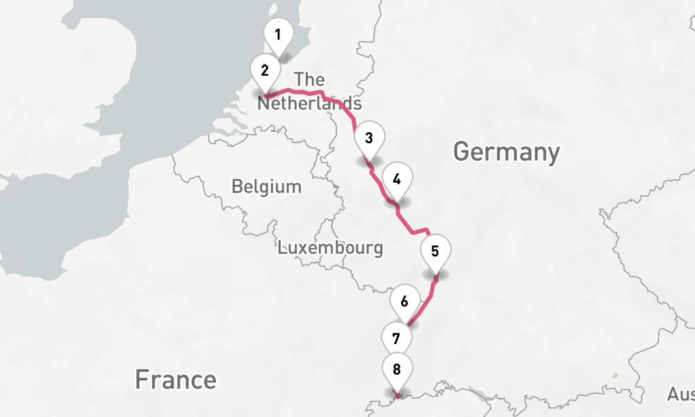 7 days, one-way from Amsterdam to Basel 8日間