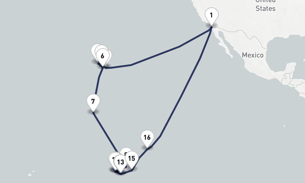 35 days, round-trip Hawaii, Tahiti Marquesas Legendary Voyage 36日間