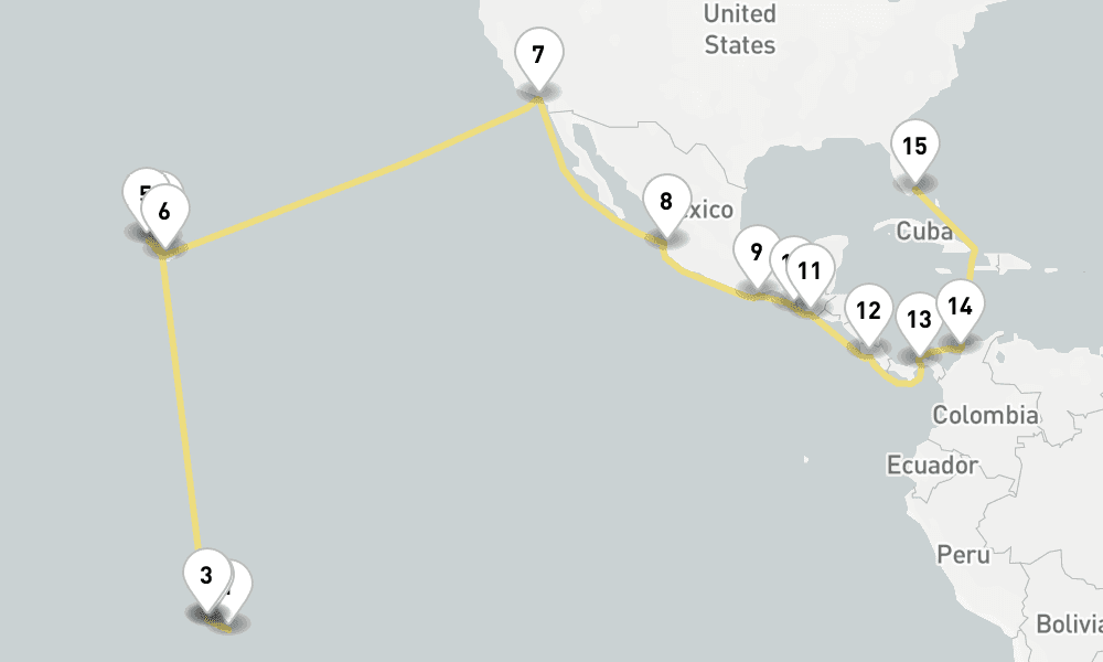 38 days, one-way from Papeete to Miami 39日間