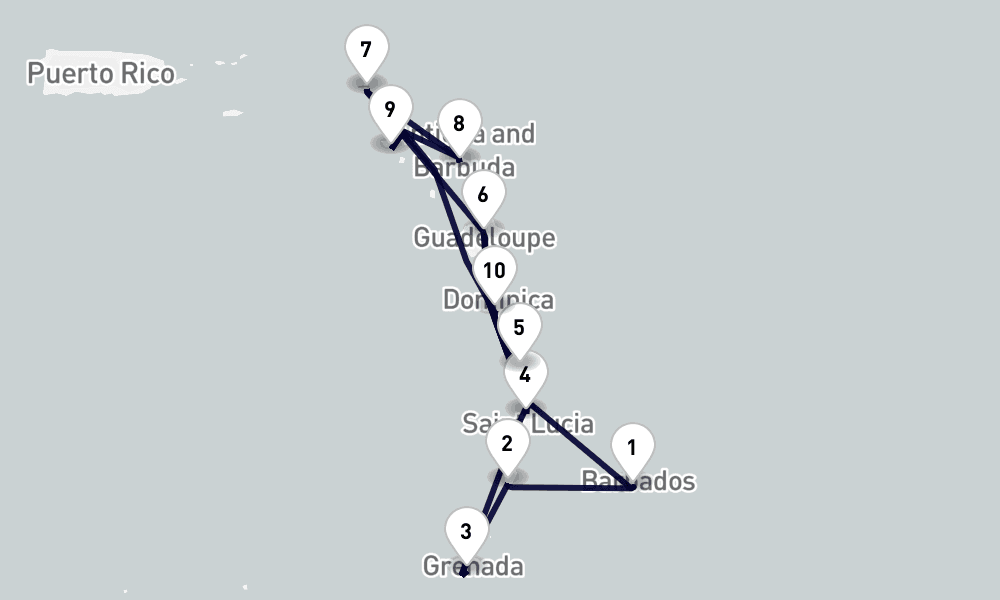 14 days, round-trip Southern Caribbean 15日間