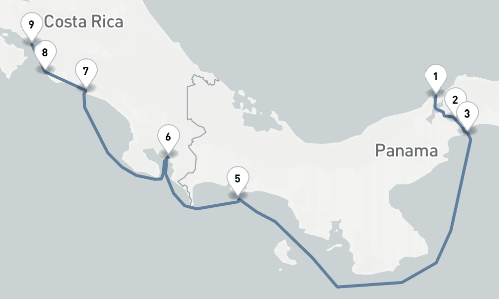 8 days, one-way from Colon to Puntarenas 9日間