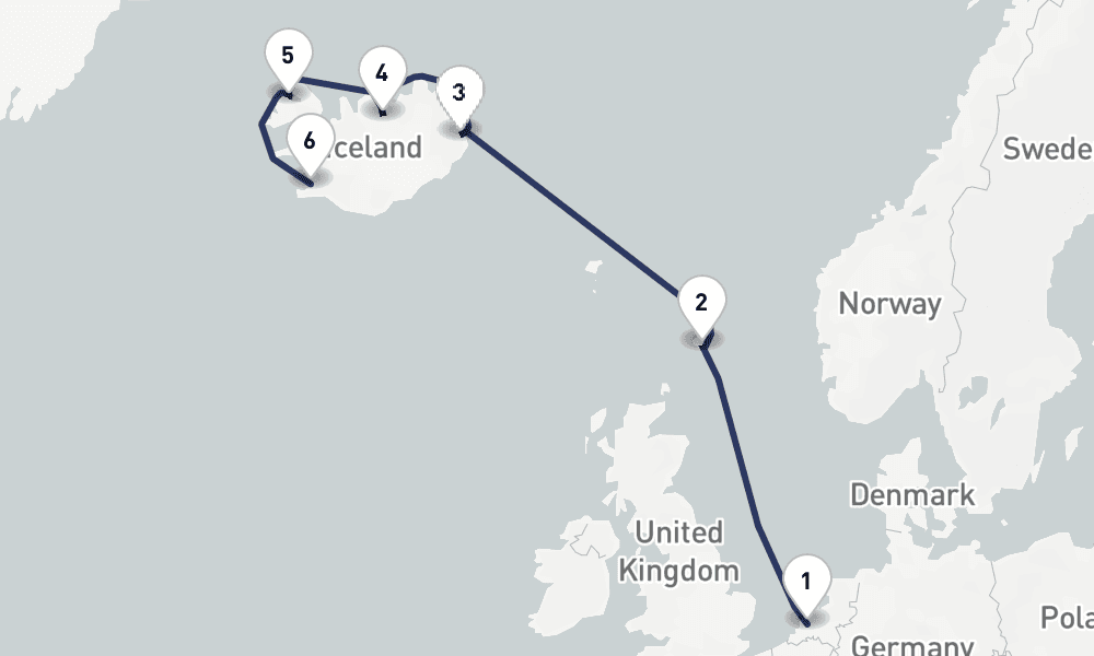 7 days, one-way from Rotterdam to Reykjavik 8日間