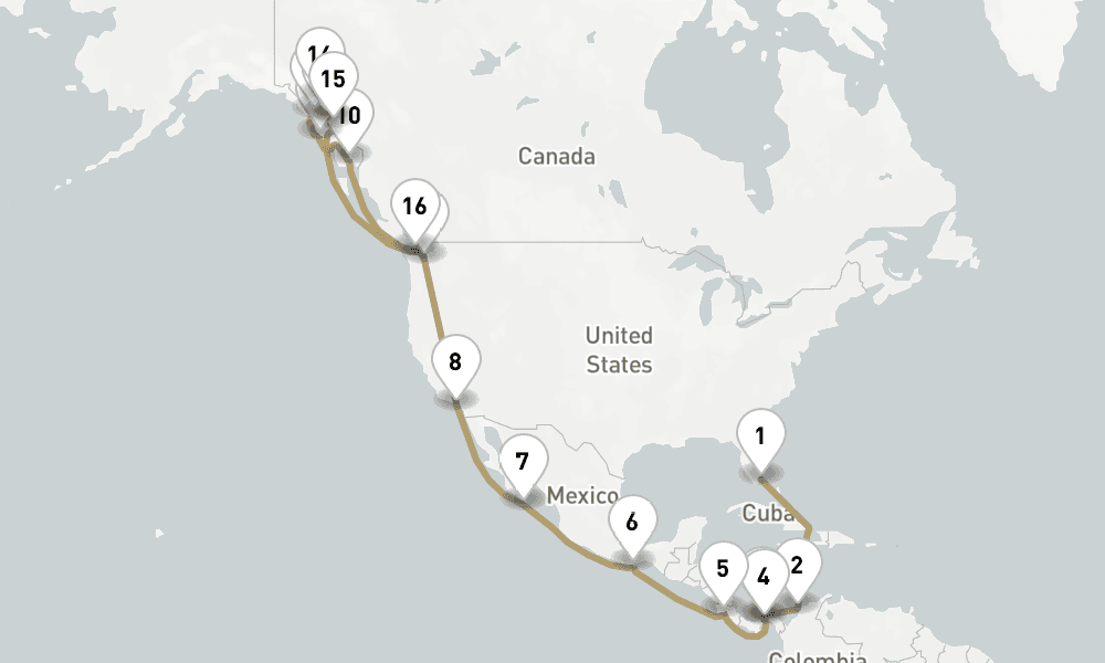 30 days, one-way from Miami to Seattle 31日間