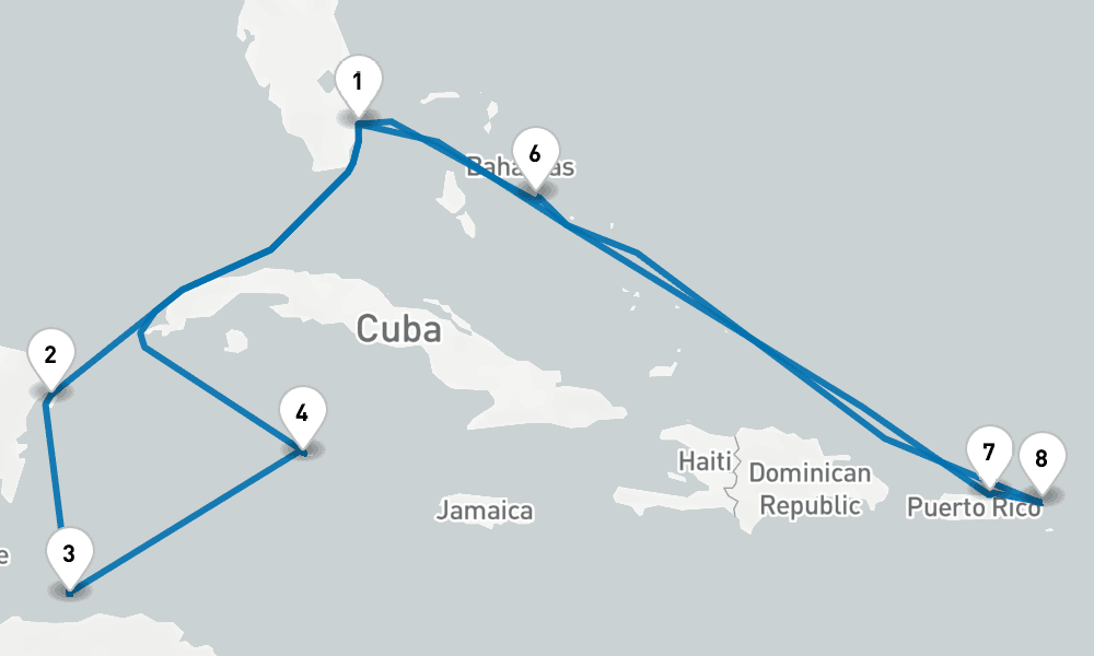14 days, round-trip EasternWestern Caribbean Adventurer 15日間