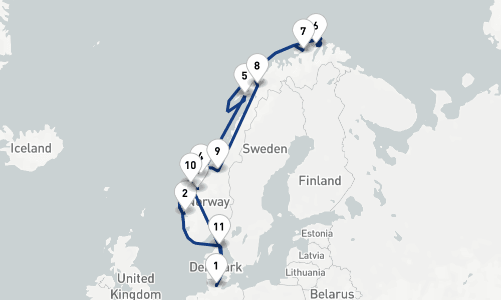 15 days, round-trip Norwegian Fjords 16日間