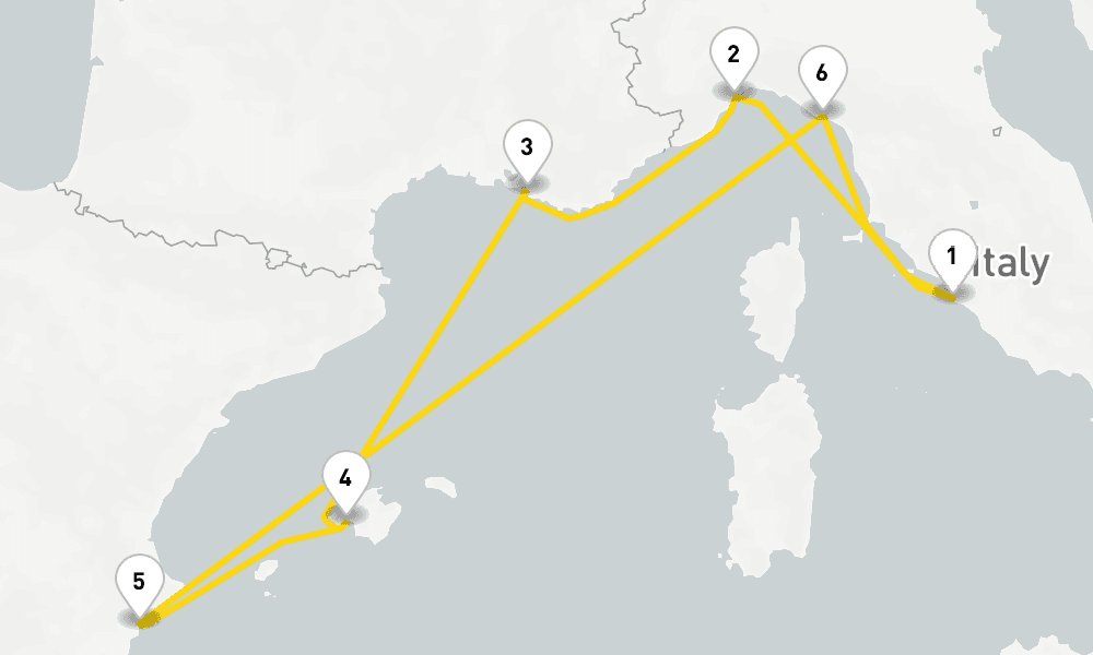 7 days, round-trip Western Mediterranean from Civitavecchia Rome 8日間