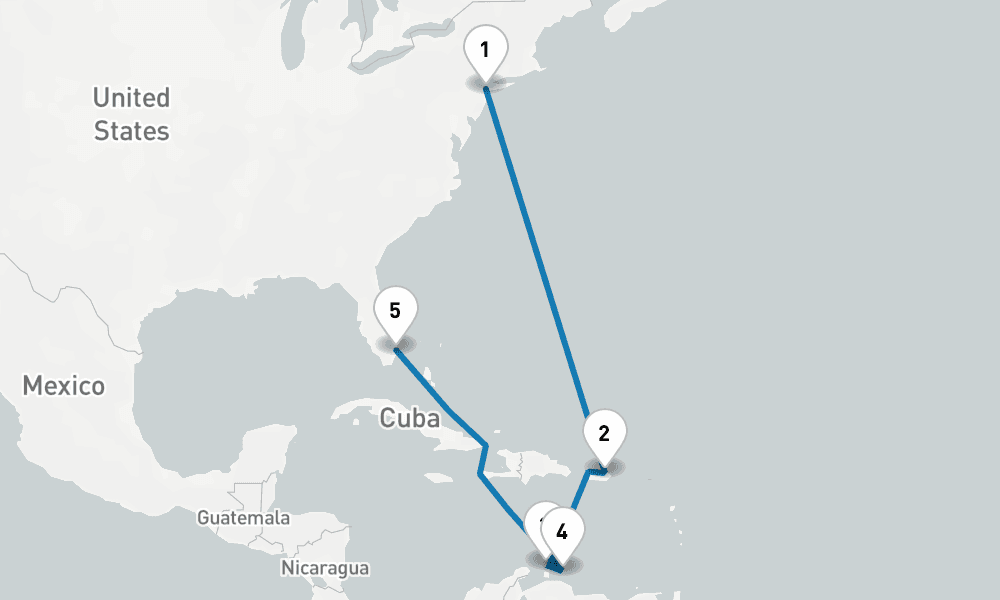 10 days, one-way from New York to Fort Lauderdale 11日間
