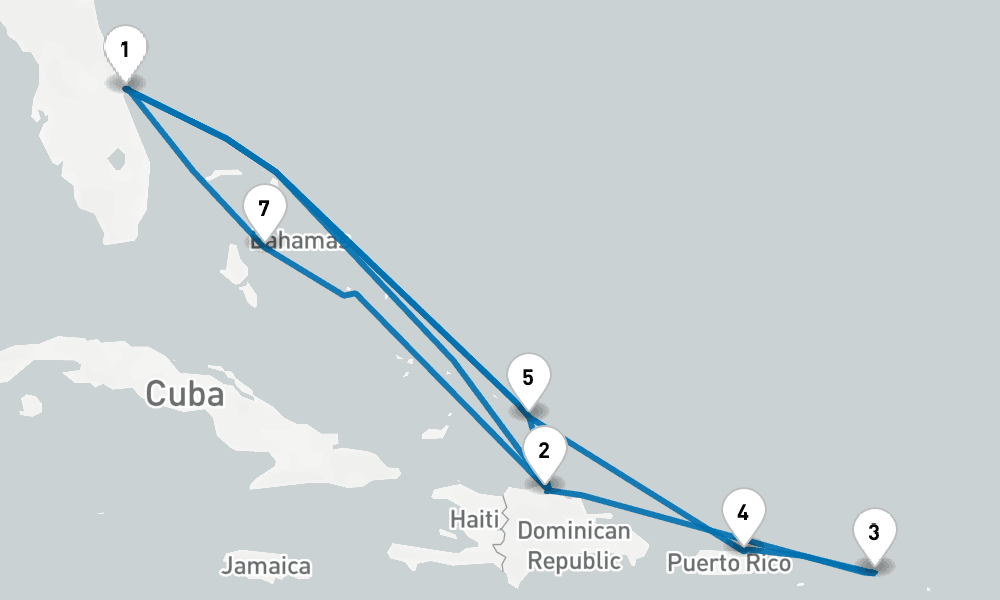 14 days, round-trip Eastern Caribbean Adventurer 15日間