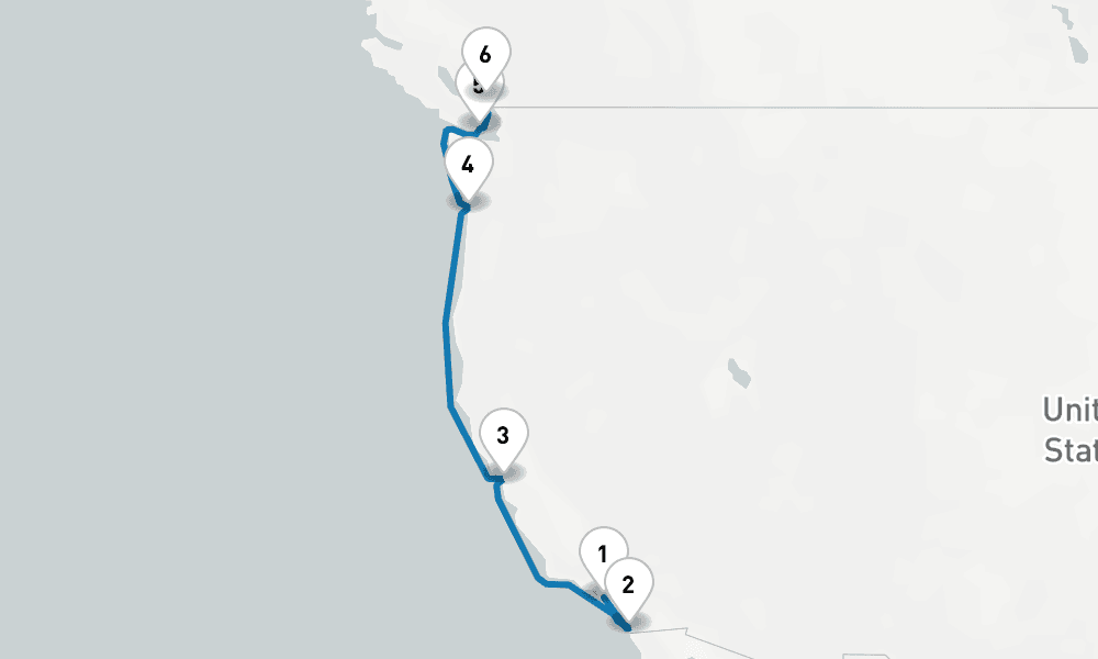 7 days, one-way from Los Angeles to Vancouver 8日間