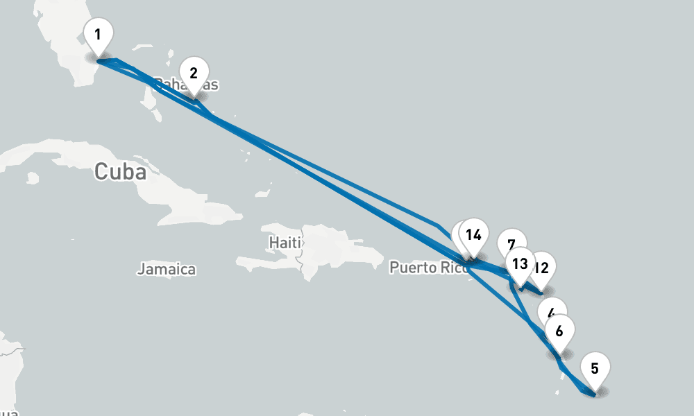 20 days, round-trip Caribbean Explorer 21日間