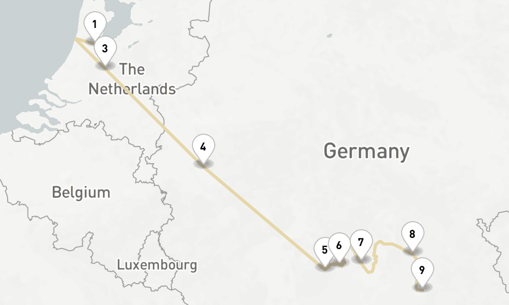7 days, one-way from Amsterdam to Nuremberg 8日間