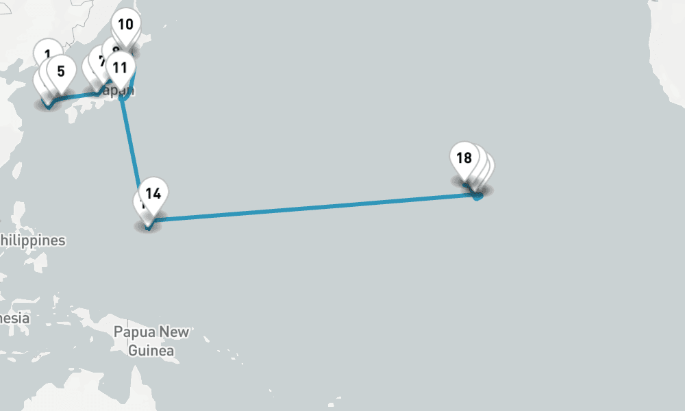 32 days, one-way from Incheon to Honolulu 33日間