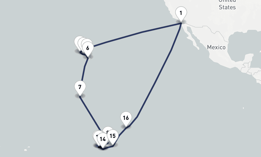 35 days, round-trip Legendary Hawaii, Tahiti Marquesas 36日間