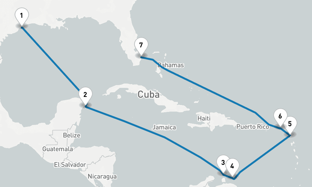 12 days, one-way from Galveston to Fort Lauderdale 13日間