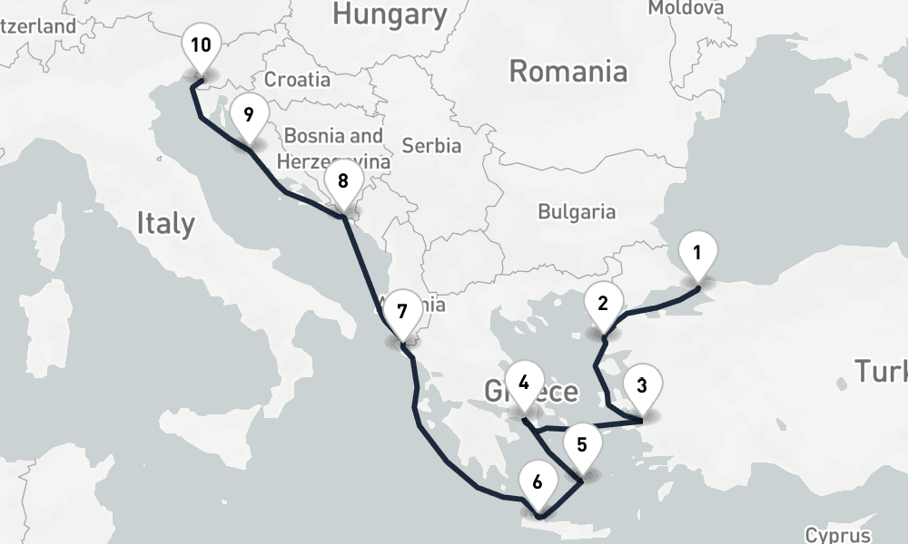 10 days, one-way from Istanbul to Trieste 11日間