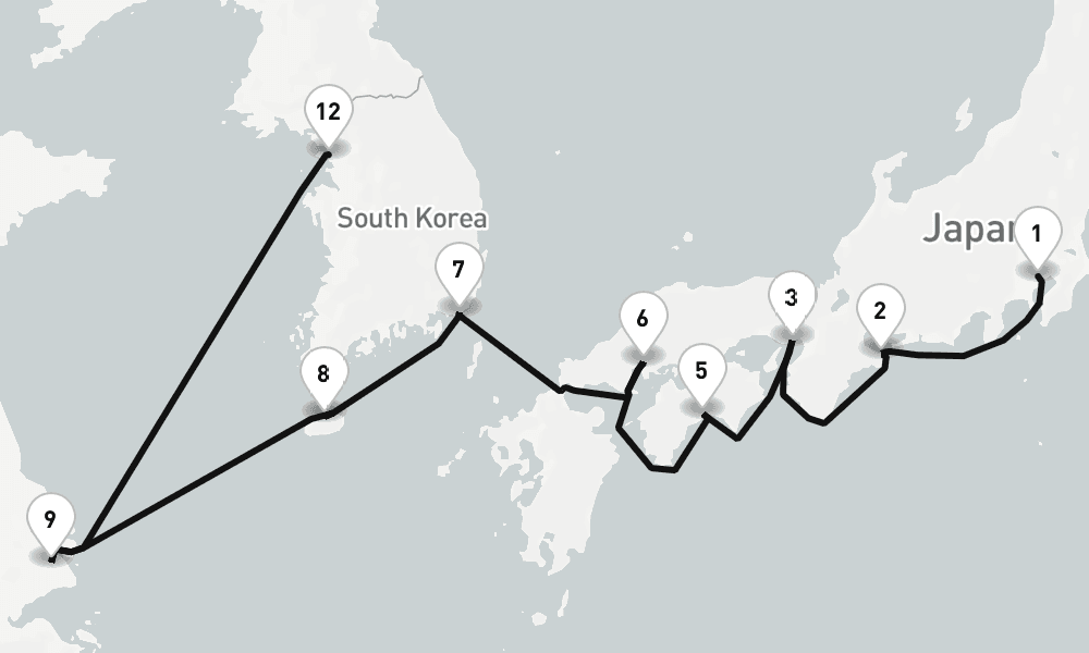 14 days, one-way from Tokyo to Incheon 15日間