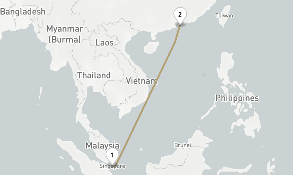 5 days, one-way from Singapore to Hong Kong 6日間