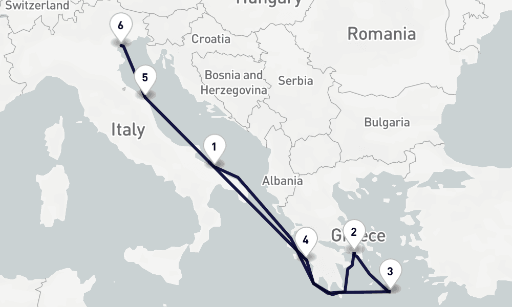 7 days, one-way from Bari to Venice 8日間