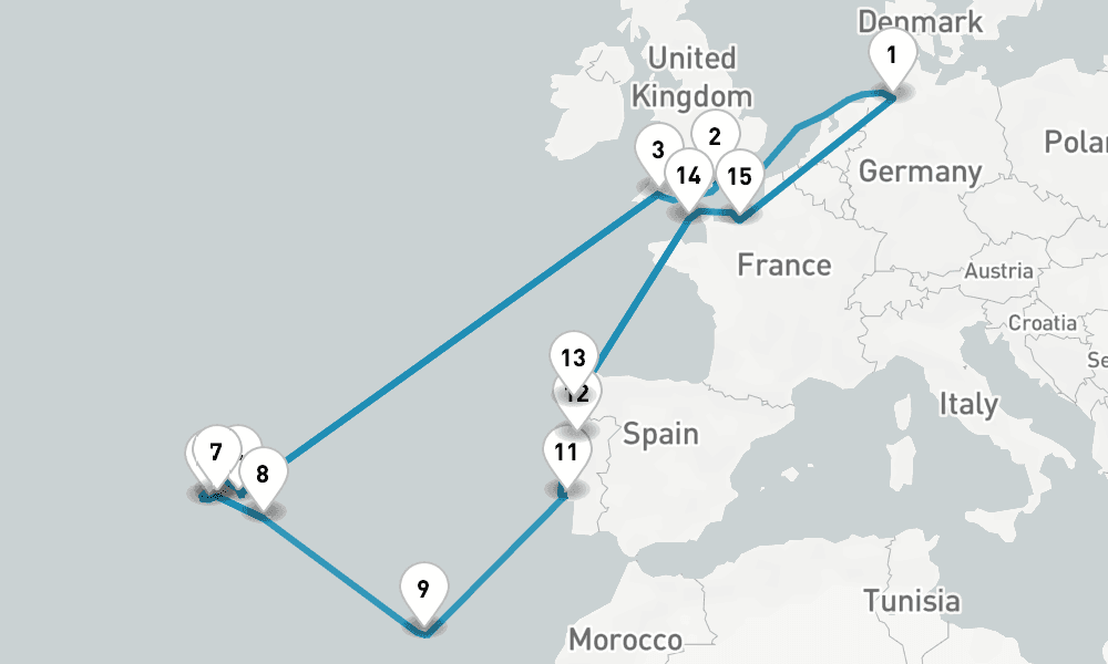 22 nights / 23 days, Bremerhaven (Bremen, Germany) Round trip