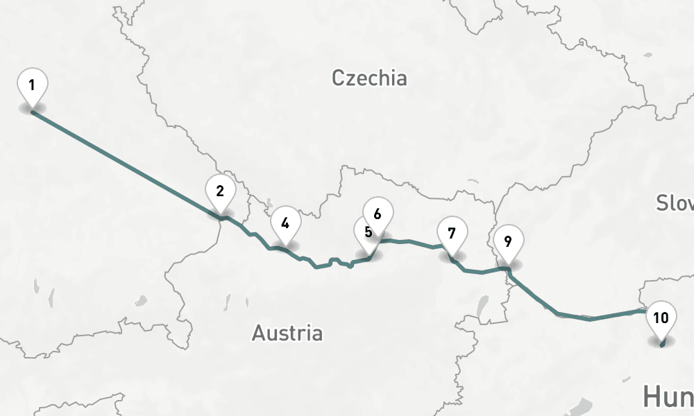 7 nights / 8 days, one-way from Nuremberg to Budapest